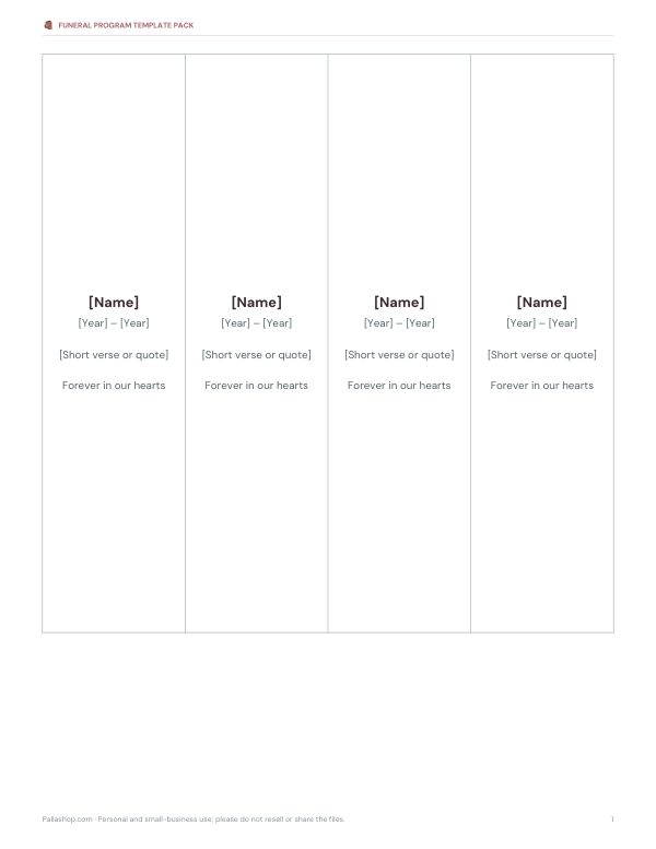 Preview of Printable Funeral Bookmarks